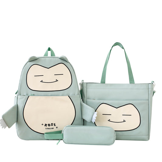 Ensemble 3-en-1 Inspiré de Snorlax – Sac à Dos, Tote & Trousse