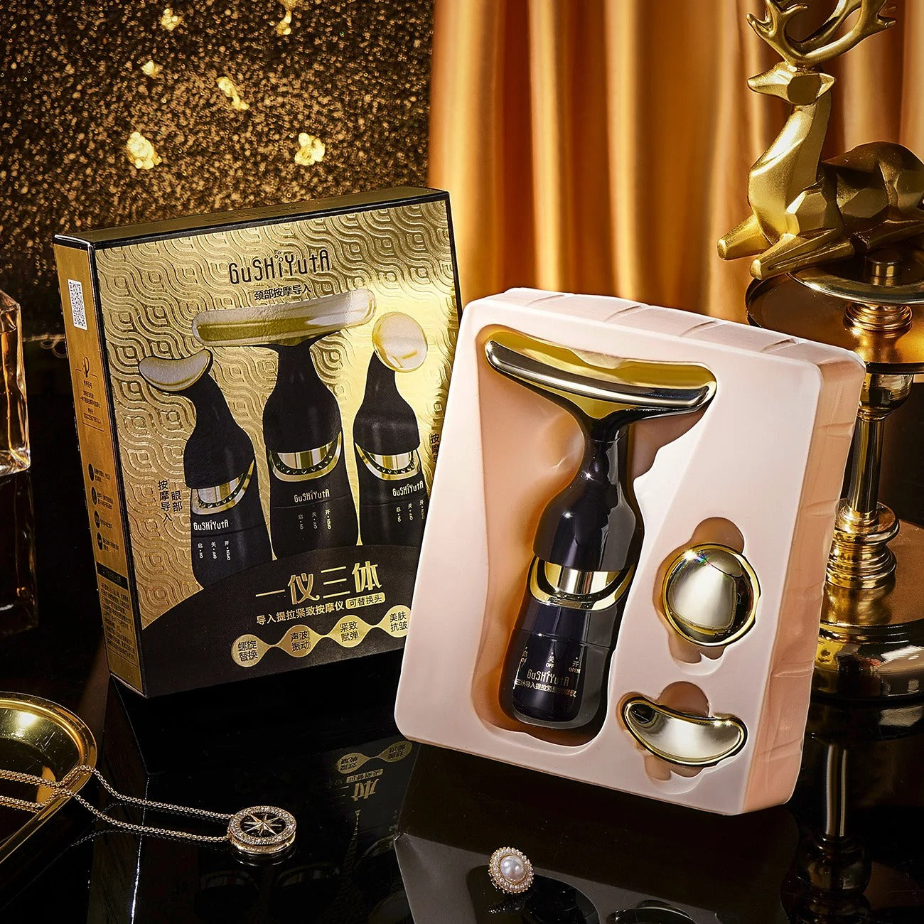 Appareil de Massage Visage 3 en 1 – Anti-Rides & Soin Yeux/Cou