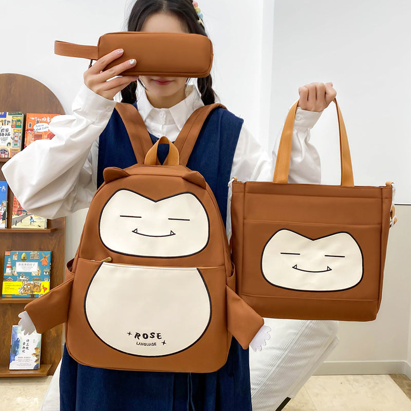 Ensemble 3-en-1 Inspiré de Snorlax – Sac à Dos, Tote & Trousse