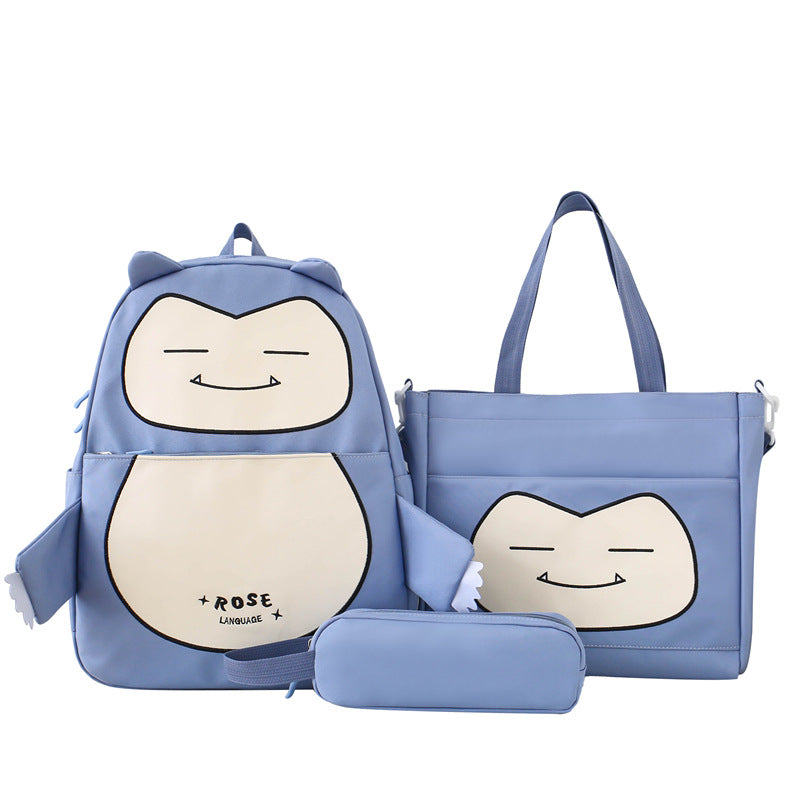 Ensemble 3-en-1 Inspiré de Snorlax – Sac à Dos, Tote & Trousse