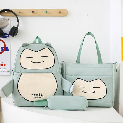 Ensemble 3-en-1 Inspiré de Snorlax – Sac à Dos, Tote & Trousse