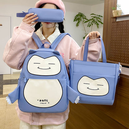 Ensemble 3-en-1 Inspiré de Snorlax – Sac à Dos, Tote & Trousse