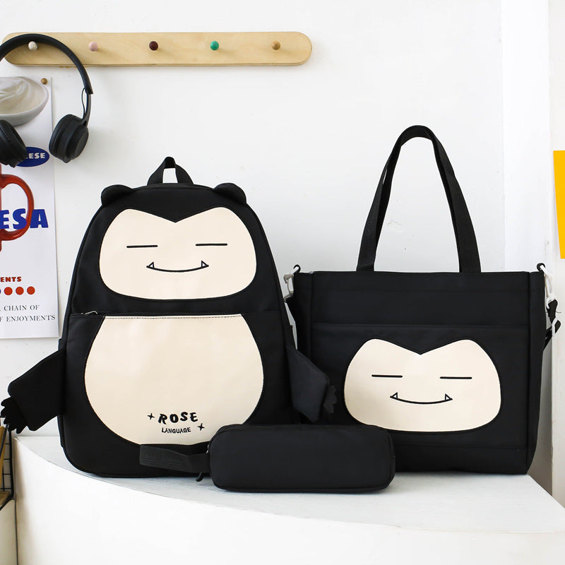 Ensemble 3-en-1 Inspiré de Snorlax – Sac à Dos, Tote & Trousse
