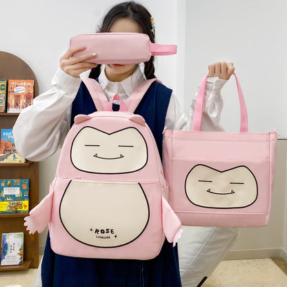 Ensemble 3-en-1 Inspiré de Snorlax – Sac à Dos, Tote & Trousse